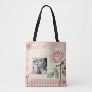 Vintage rosa Rosenherzen Blumenfoto Aquarell Tasche