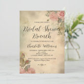 Vintage Rosa Roses Brautparty Brunch Einladung (Stehend Vorderseite)