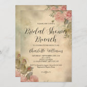 Vintage Rosa Roses Brautparty Brunch Einladung (Vorne/Hinten)