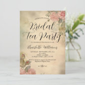 Vintage Rosa Roses Bridal Tee Party Einladung (Stehend Vorderseite)