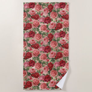 Vintage Rosa Rote Blüte auf Rosa Rose Gold Strandtuch