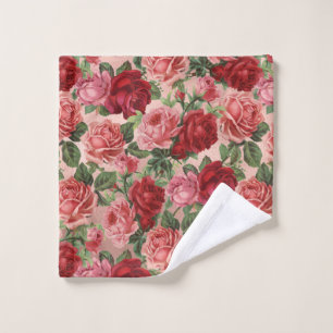 Vintage Rosa Rote Blüte auf Rosa Rose Gold Waschlappen