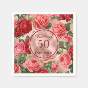 Vintage rosa Rote Rosen 50 und fabelhafter Geburts Serviette