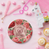 Vintage, rosa Rote Rosen 90 und Fabelpapierplatte Pappteller (Party)