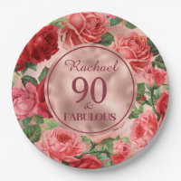 Vintage, rosa Rote Rosen 90 und Fabelpapierplatte