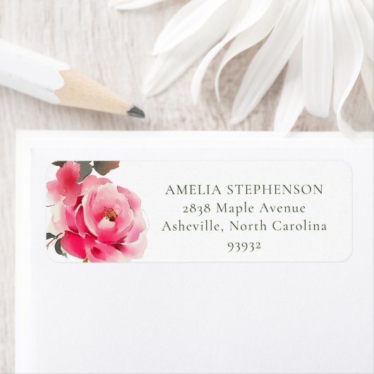 Vintage rosa Rote Rosen Aquarellfarben-Rücksendead (Insitu)