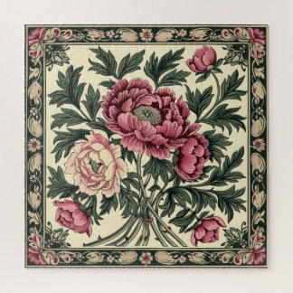 Vintage Rosa & Salbeigrün Pfingstrose von William Puzzle