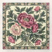 Vintage Rosa & Salbeigrün William Morris Pfingstro Glasuntersetzer (Vorderseite)