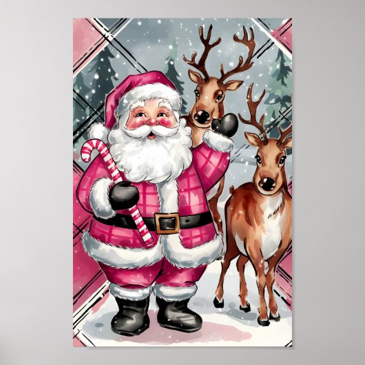 Vintage Rosa Santa Reindei Poster (Vorne)