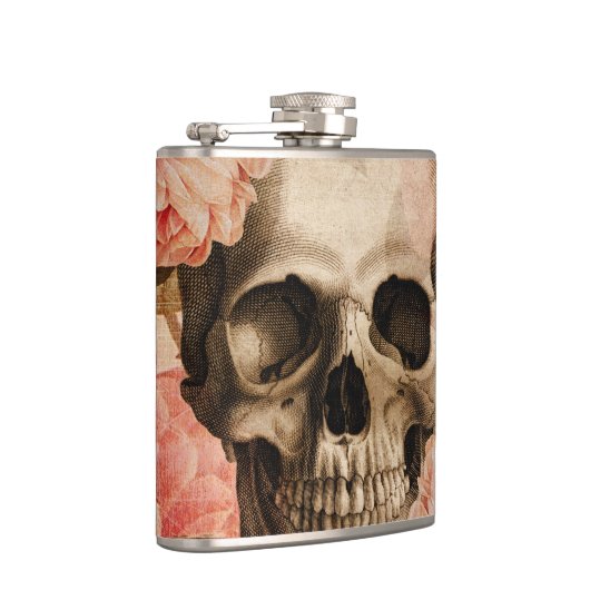 Vintage Rosa-Schädel-Collage Flachmann (Rechts)