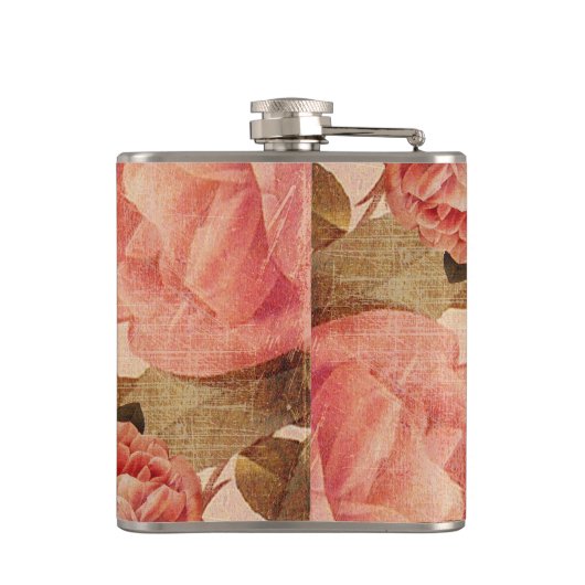 Vintage Rosa-Schädel-Collage Flachmann (Rückseite)