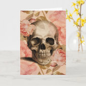 Vintage Rosa-Schädel-Collage Karte (Gelbe Blume)