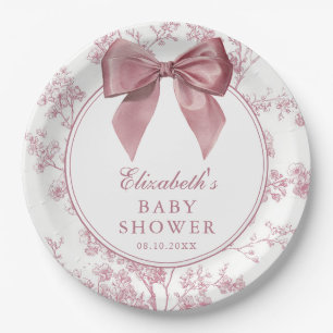 Vintage-Rosa-Schleife Blumen-Baby-Party Pappteller