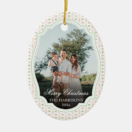 Vintage rosa Schleife Weihnachtsnussknacker 2 Foto Keramik Ornament