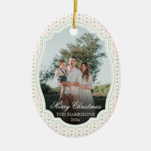 Vintage rosa Schleife Weihnachtsnussknacker 2 Foto Keramik Ornament