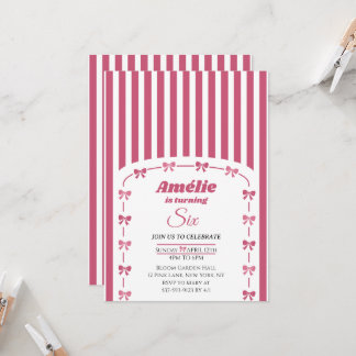 Vintage Rosa Schmachtliese Schleifen Mädchen 6. Ge Einladung