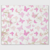 Vintage rosa Schmetterlinge AOP Geschenkpapier (Flach)