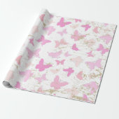 Vintage rosa Schmetterlinge AOP Geschenkpapier (Ungerollt)