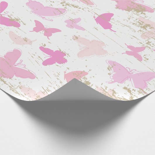 Vintage rosa Schmetterlinge AOP Geschenkpapier (Ecke)