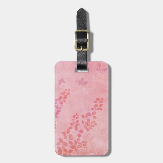 Vintage Rosa Schmetterlinge Wildblume Foliage Gepäckanhänger (Vorderseite vertikal)