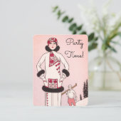 Vintage Rosa Schneeszene Party Einladung (Stehend Vorderseite)