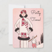 Vintage Rosa Schneeszene Party Einladung (Vorderseite)