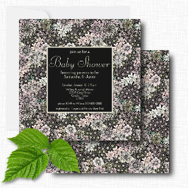 Vintage Rosa Schwarze Botanische Florale Babyparty Einladung