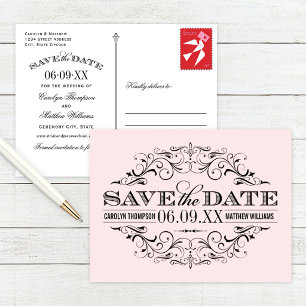 Vintage Rosa Schwarze Flourish Save-the-Date-Karte Ankündigungspostkarte