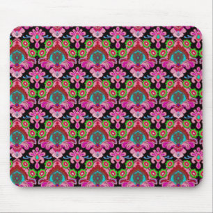 Vintage rosa schwarzes Damastmuster farbenfrohes k Mousepad