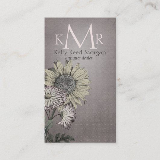 Vintage rosa Sonnenblumenmonogramm-Visitenkarte Visitenkarte (Vorderseite)