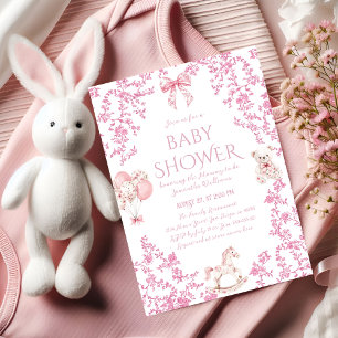Vintage Rosa Staub Bow Floral Toile Babyparty Einladung