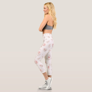 Vintage rosa staubige Rosen-Blumenmuster-Leggings Capri Leggings