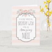 Vintage Rosa Streifen Niece Geburtstagskarte Karte (Gelbe Blume)