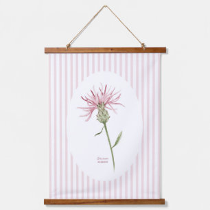Vintage rosa Streifen und Aquarell-Wildblumen-Kuns Wandteppich Mit Holzrahmen