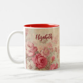 Vintage Rosa-Tasse | Dein Name | Zweifarbige Tasse