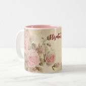 Vintage Rosa-Tasse | Dein Name | Zweifarbige Tasse (Vorderseite Links)