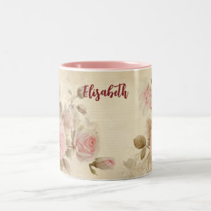 Vintage Rosa-Tasse Dein Name Zweifarbige Tasse