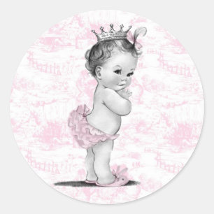 Vintage-Rosa-Toile-Babyparty-Aufkleber Runder Aufkleber