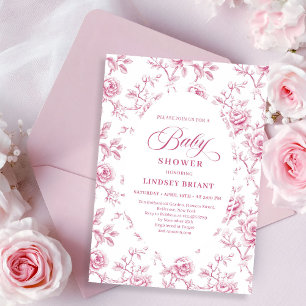 Vintage-Rosa-Toile-Rosen-Baby-Shower-Einladung Einladung