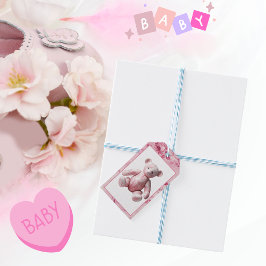 Vintage Rosa Toile Teddy Bear Celebration Geschenkanhänger