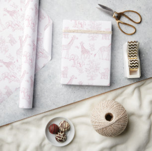 Vintage-Rosa-Toile-Tiermotiv-Baby-Shower Geschenkpapier
