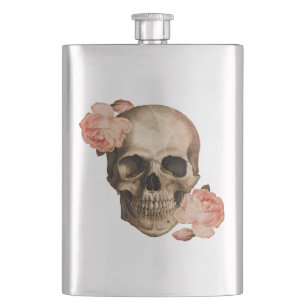 Vintage-Rosa-Totenkopf-Collage Flachmann