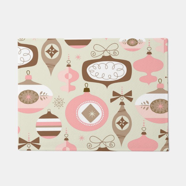 Vintage rosa u. graue Weihnachtsverzierungen Fußmatte (Vorderseite)