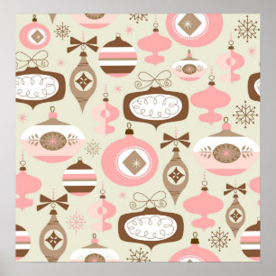 Vintage rosa u. graue Weihnachtsverzierungen Poster