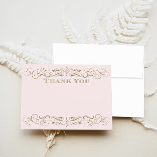 Vintage rosa und antikes Gold Ranken Hochzeit Dankeskarte