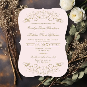 Vintage Rosa- und Antiquitätenhochzeit Geblüht Einladung