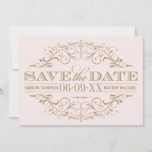 Vintage Rosa- und Antiquitätenhochzeit Geblüht Save The Date