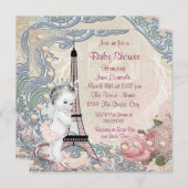 Vintage Rosa und Aquamarin Blue Paris Baby Dusche Einladung (Vorne/Hinten)