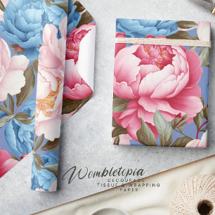 Vintage-Rosa- und Blaue Pfingstrosen-Frühlingsblum Geschenkpapier