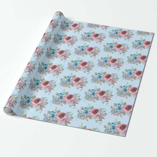 Vintage rosa und blaue Rose Geschenkpapier (Ungerollt)